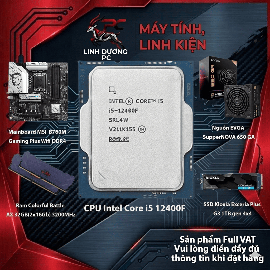 [Full VAT + BH hãng] PC Intel Core i5 12400F + B760M + 16GB 3200Mhz Bộ PC LD ULTRA lắp ráp CPU i5 12