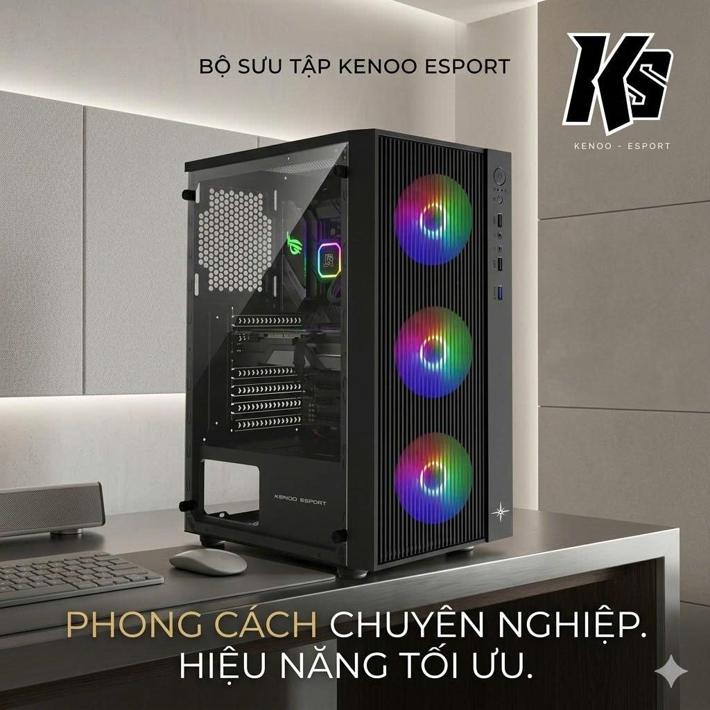 [MÁT & ĐẸP] Vỏ Case KENOO AF13 - 3F Đen - Kính Cường Lực Sang Trọng - Chuyên Build PC Gaming & Đồ Họ