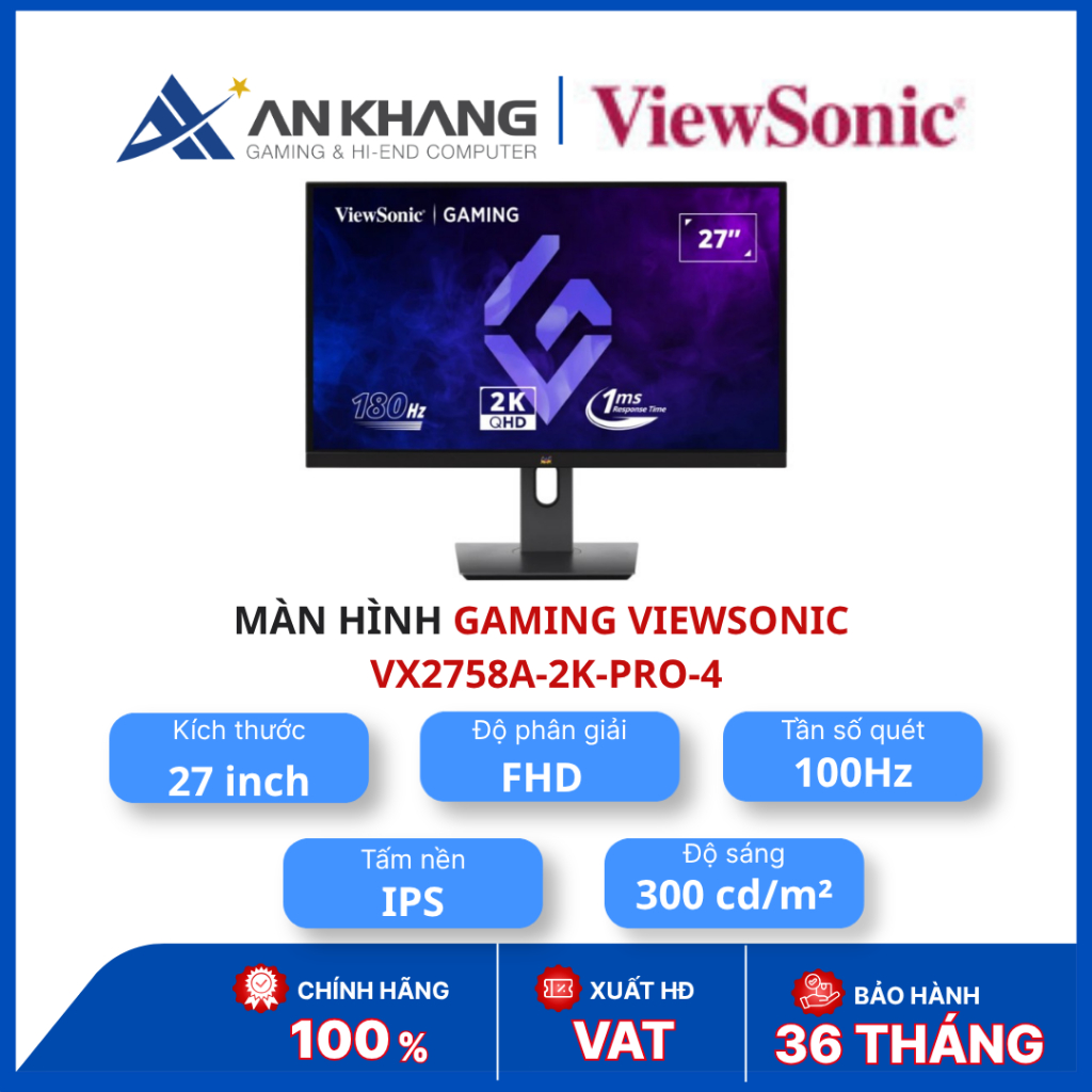 Màn hình gaming ViewSonic VX2758A-2K-PRO-4 | 27 inch 2K QHD | IPS | 180Hz | 1ms | 137% sRGB | Chính 