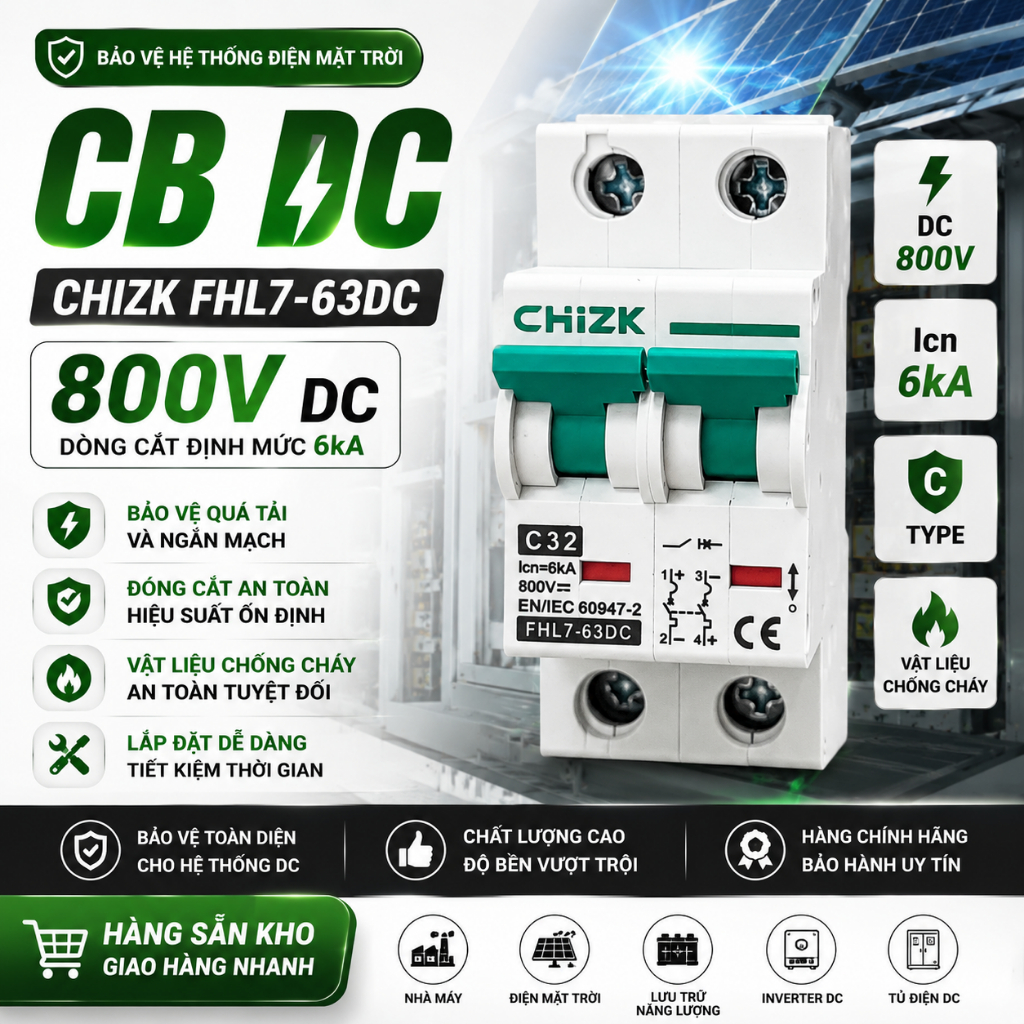 [2 cái] HÀNG TỐT 800V MCB DC,CB DC,APTOMAT DC CHIZK 32A 800V 32 VDC,cầu dao DC CHIZK chuyên dùng cho