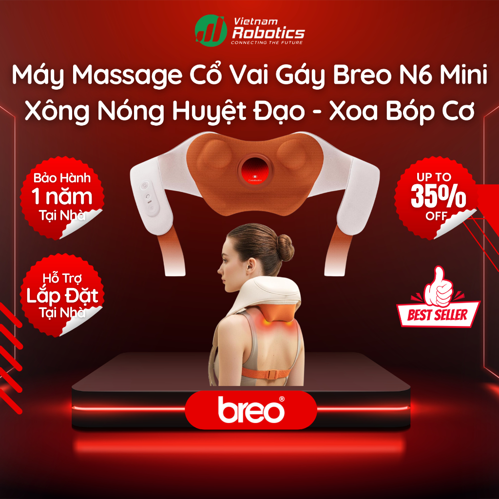 Máy Massage Cổ Vai Gáy Breo N6 Mini Chính Hãng - Xông Nóng Huyệt Đạo - Xoa Bóp Cơ