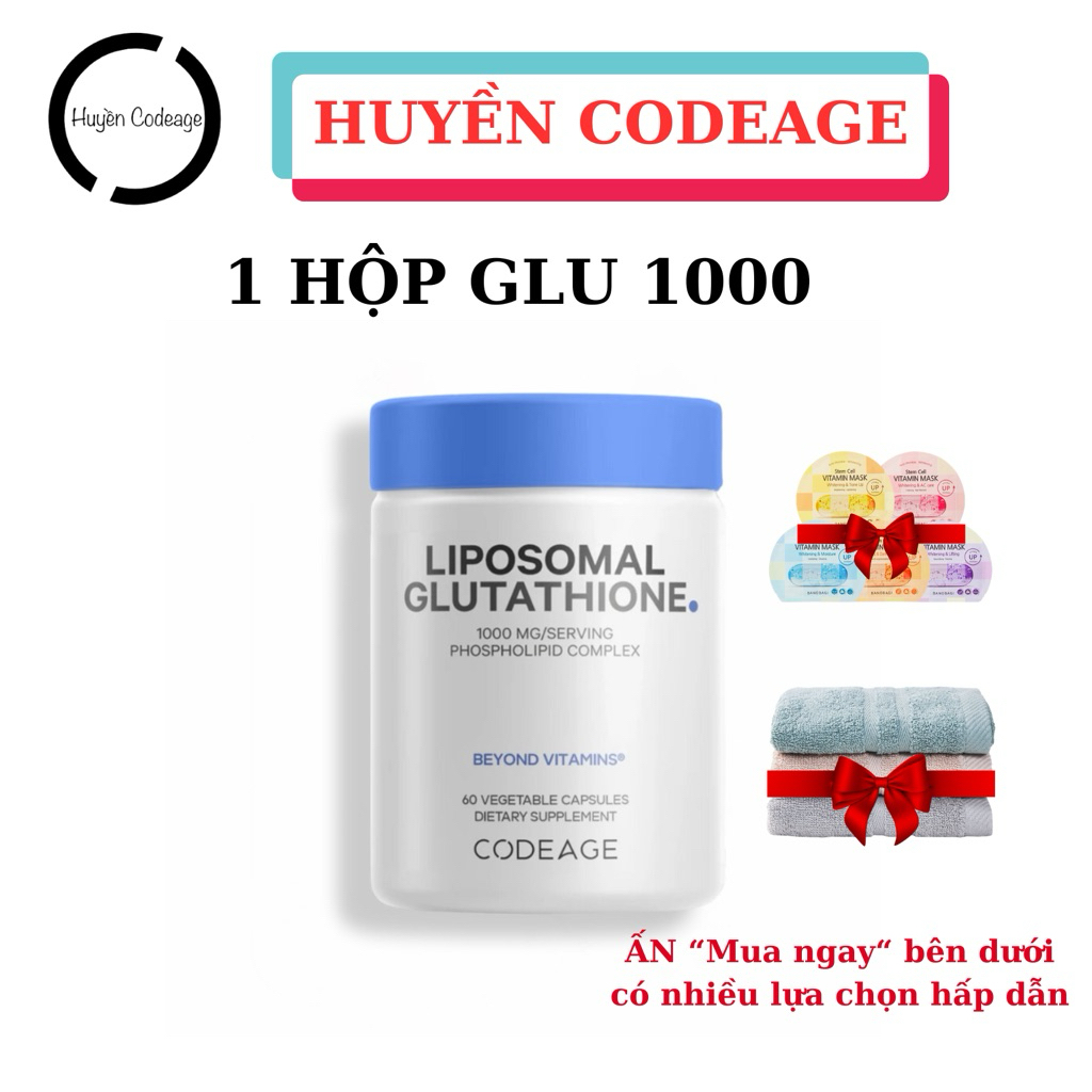 Viên GLU 1000mg Liposomal Glutathione 1000mg Codeage 60 viên - Huyền Codeage