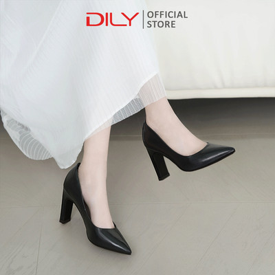 Giày cao gót bít mũi nữ DILY kiểu dáng cơ bản gót trụ dẹp 8cm_AA0372