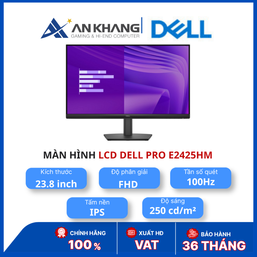 Màn hình LCD Dell Pro E2425HM | 23.8 inch IPS | FHD | 100Hz | 5ms | Chính hãng