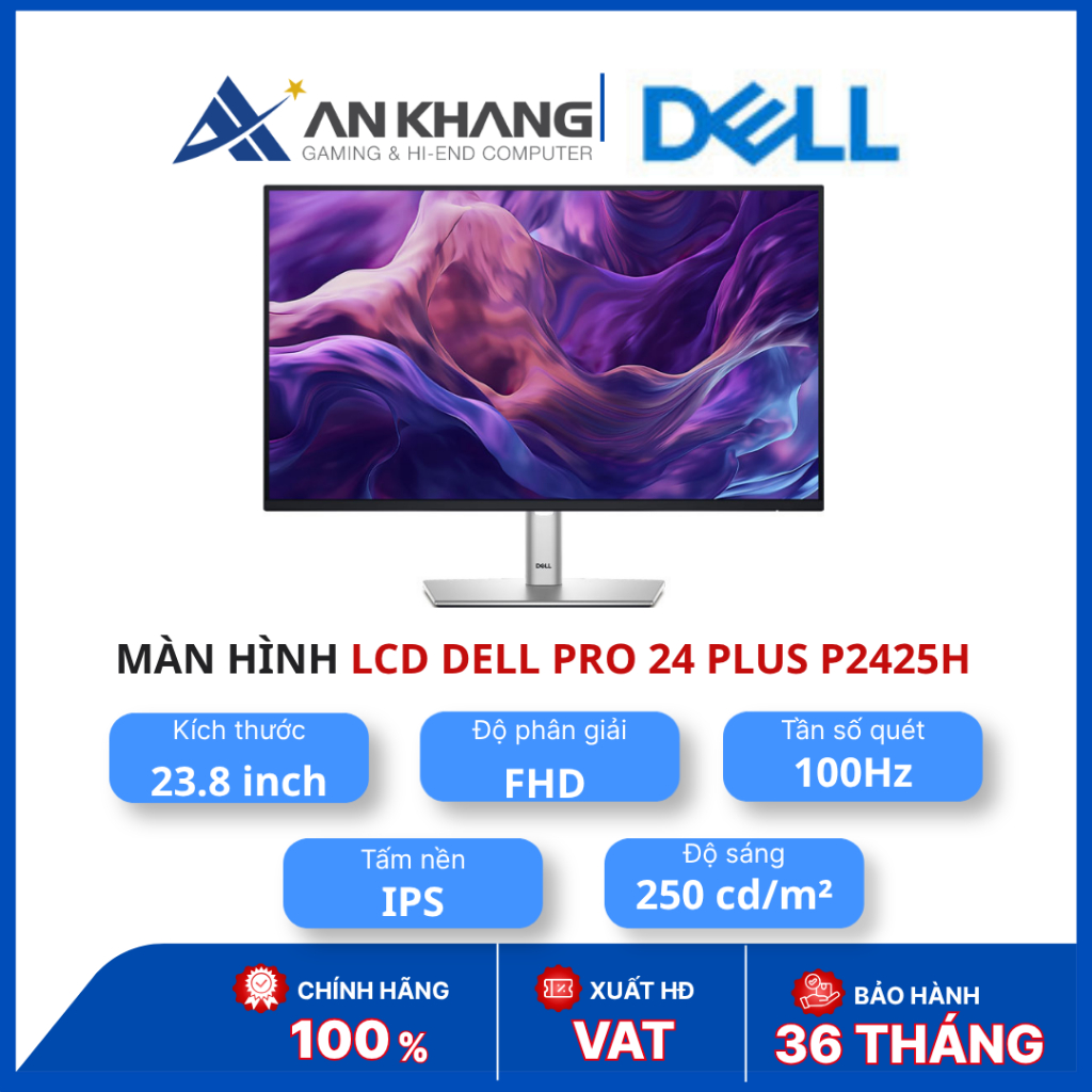 Màn hình LCD Dell Pro 24 Plus P2425H | 23.8 inch IPS | FHD | 100Hz | 99% sRGB | USB-C | Chính hãng