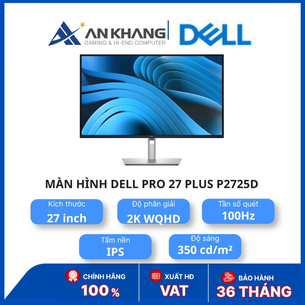 Màn hình Dell Pro 27 Plus P2725D | 27 inch IPS | 2K WQHD | 100Hz | 5ms | USB-C | Chính hãng