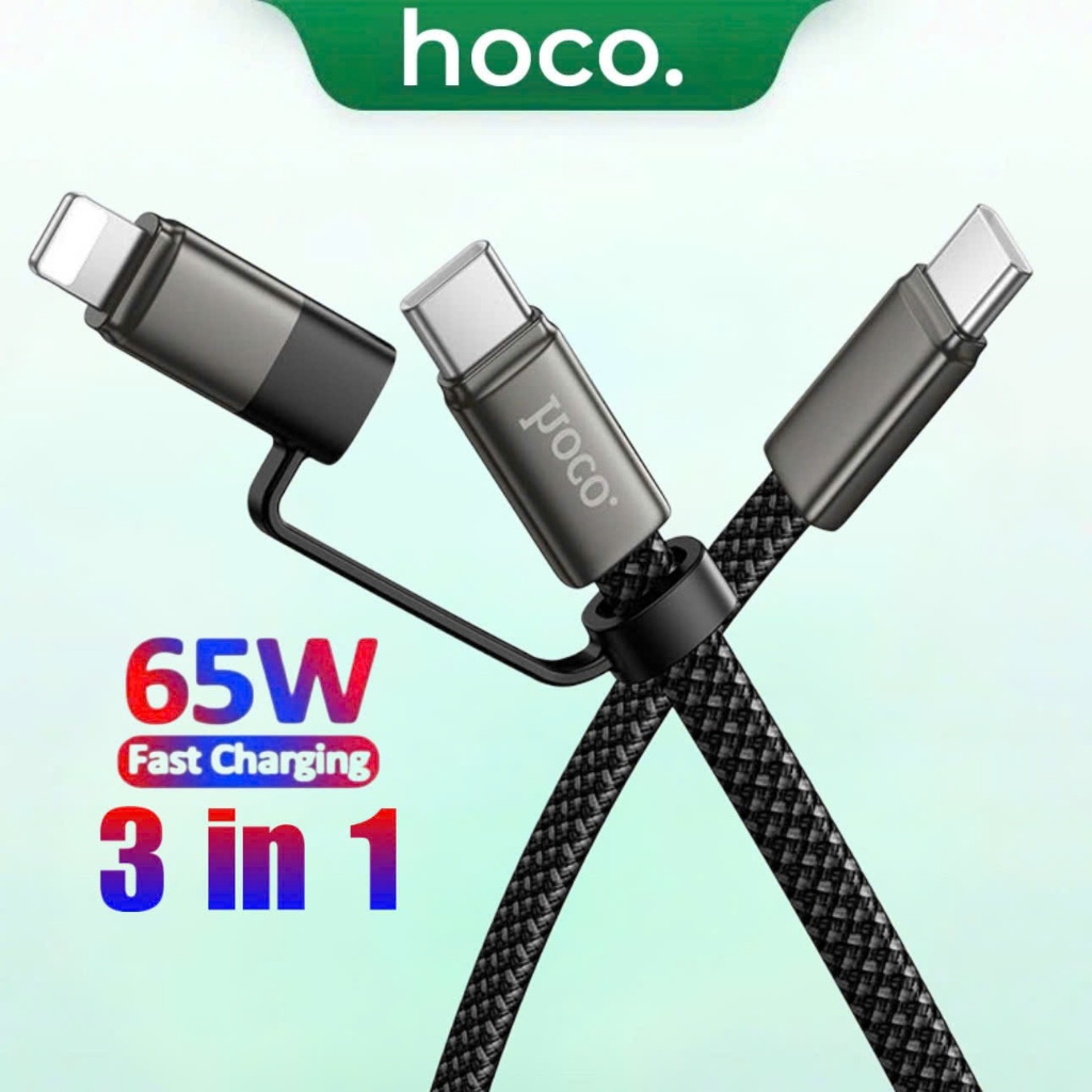 Dây sạc nhanh 65w đa năng hoco cáp sạc 3 đầu hỗ trợ 65w 27w 22.5w 20w dành cho phone samsung vivo xi