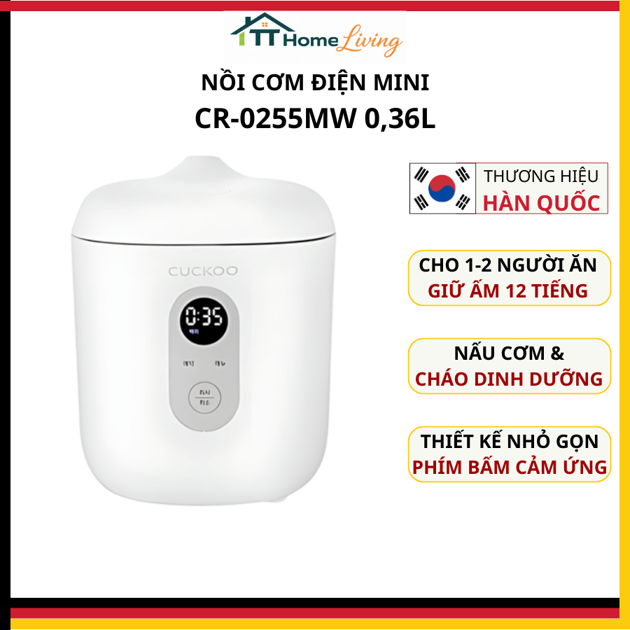 Nồi cơm điện Mini Cuckoo 0.36L CR-0255MW Chính Hãng - Lòng nồi chống dính