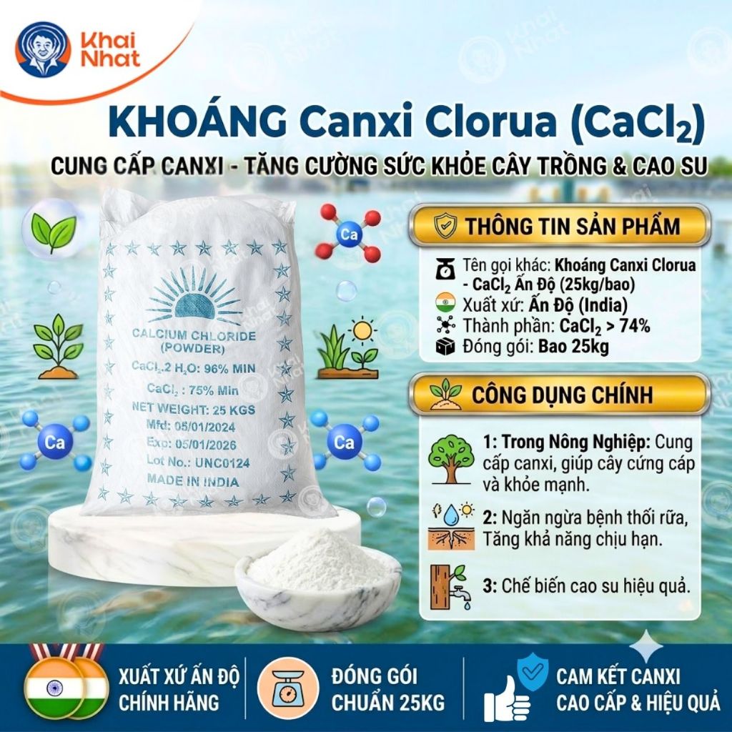 Khoáng Canxi Clorua - CaCl2 Ấn Độ (25kg/bao) - Cung cấp Canxi cho tôm cá, giúp phát triển vỏ