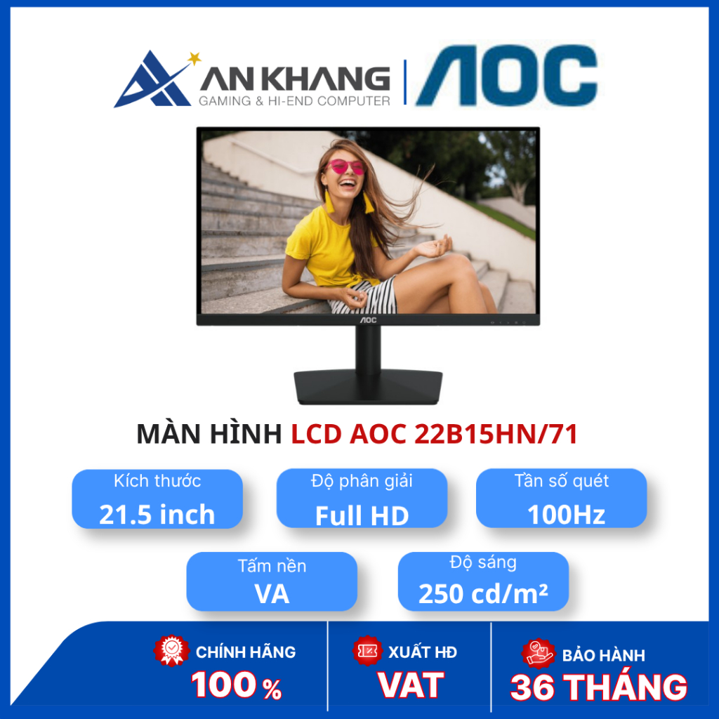 Màn hình AOC 22B15HN/71 | 21.5 inch VA | FHD | 100Hz | 4ms | Chính hãng