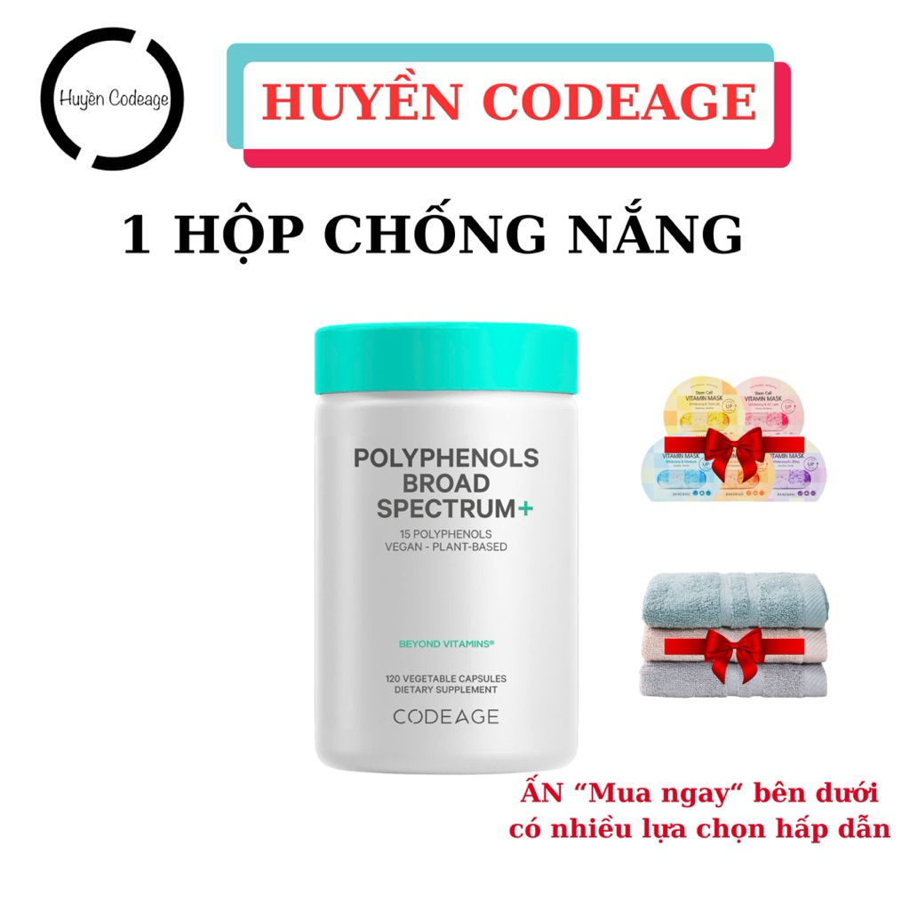 Viên chống nắng Codeage Polyphenols Broad Spectrum 120 viên - Huyền Codeage