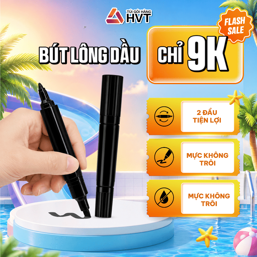 Bút lông dầu 2 đầu mực chống trôi Nhựa HVT HCM cao cấp (1 chiếc)