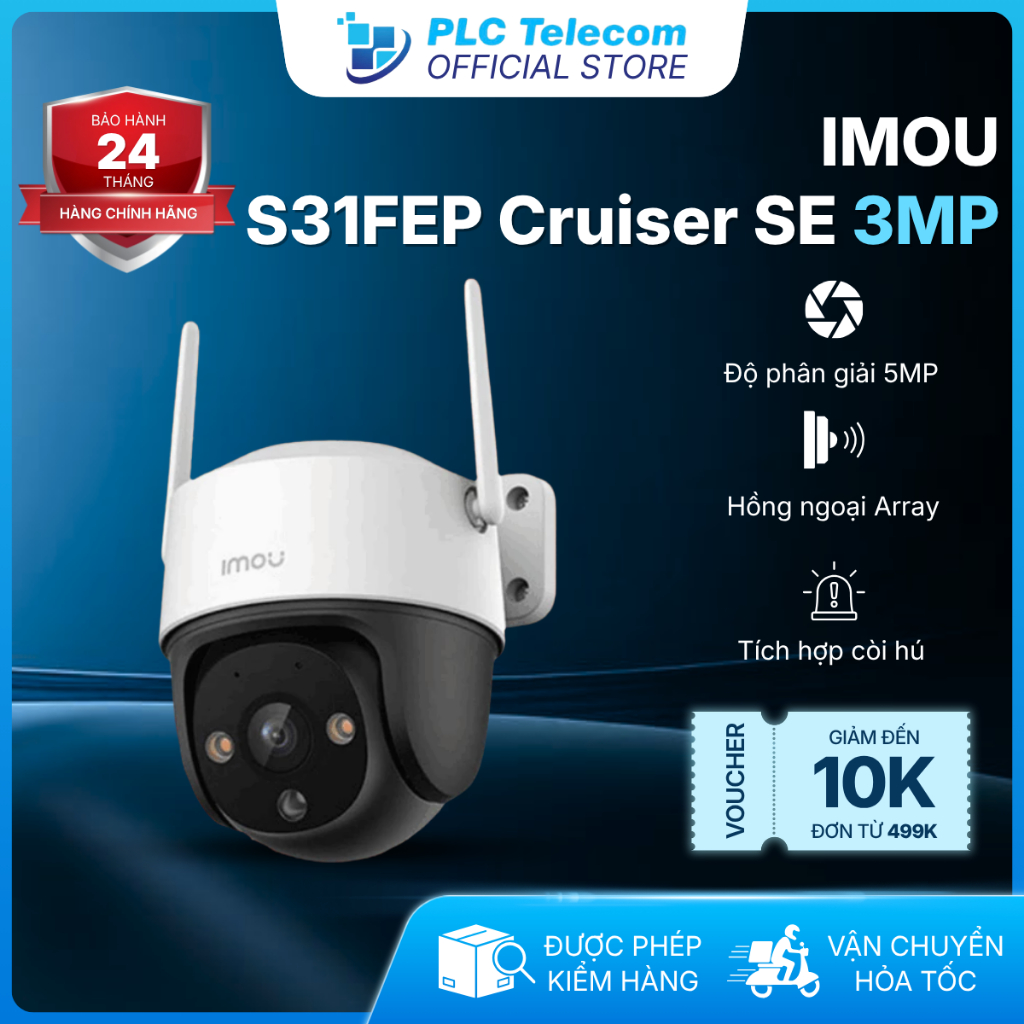 Camera IMOU ngoài trời xoay 360, có màu ban đêm, S31FEP Cruiser SE, đàm thoại 2 chiều | PLC TELECOM