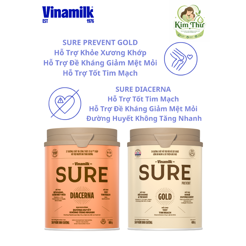 [Vinamilk] Sữa Bột Sure Prevent Gold/ Sure Diacerna 900g  (Combo 6,8,12 Lon)