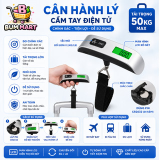 Cân Điện Tử Cầm Tay Màn Hình LCD 50Kg/110lb Kèm Pin, Cân Treo Điện Tử Dùng Cân Hành Lý Đồ Vật