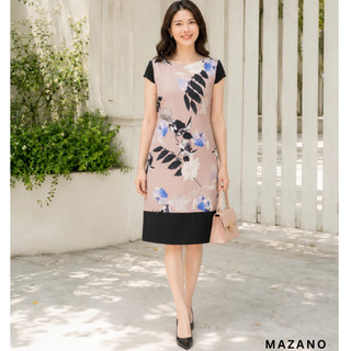 Đầm hồng in họa tiết hoa bố cục nữ Mazano