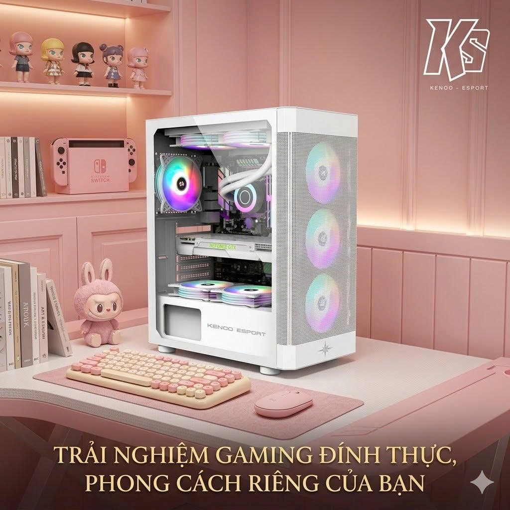 Case Gaming KENOO AF100 White - Thiết Kế Full Thép Sang Trọng - Sẵn 3 Quạt Tản Nhiệt - Mặt Lưới Mesh