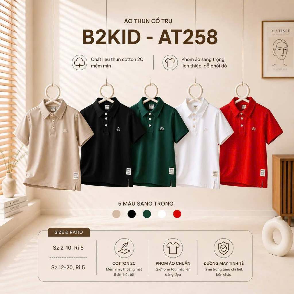 🔥🔥  ÁO THUN CỔ TRỤ CAO CẤP B2KID – LỊCH LÃM, NĂNG ĐỘNG CHO BÉ  B2kids 🔥🔥