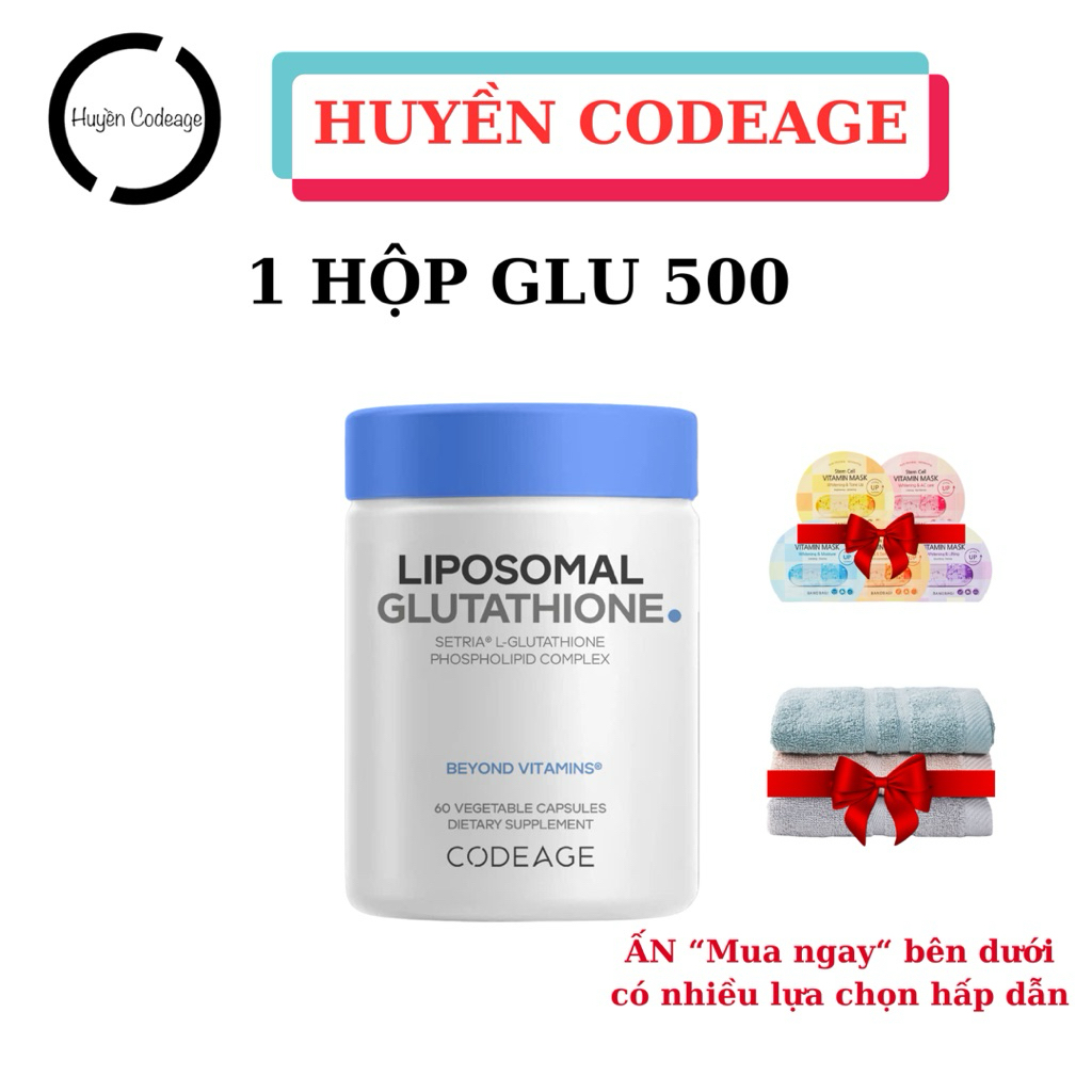 Viên GLU 500mg Liposomal Glutathione Codeage 500mg/ 2 viên 1 lọ 60 viên - Huyền Codeage