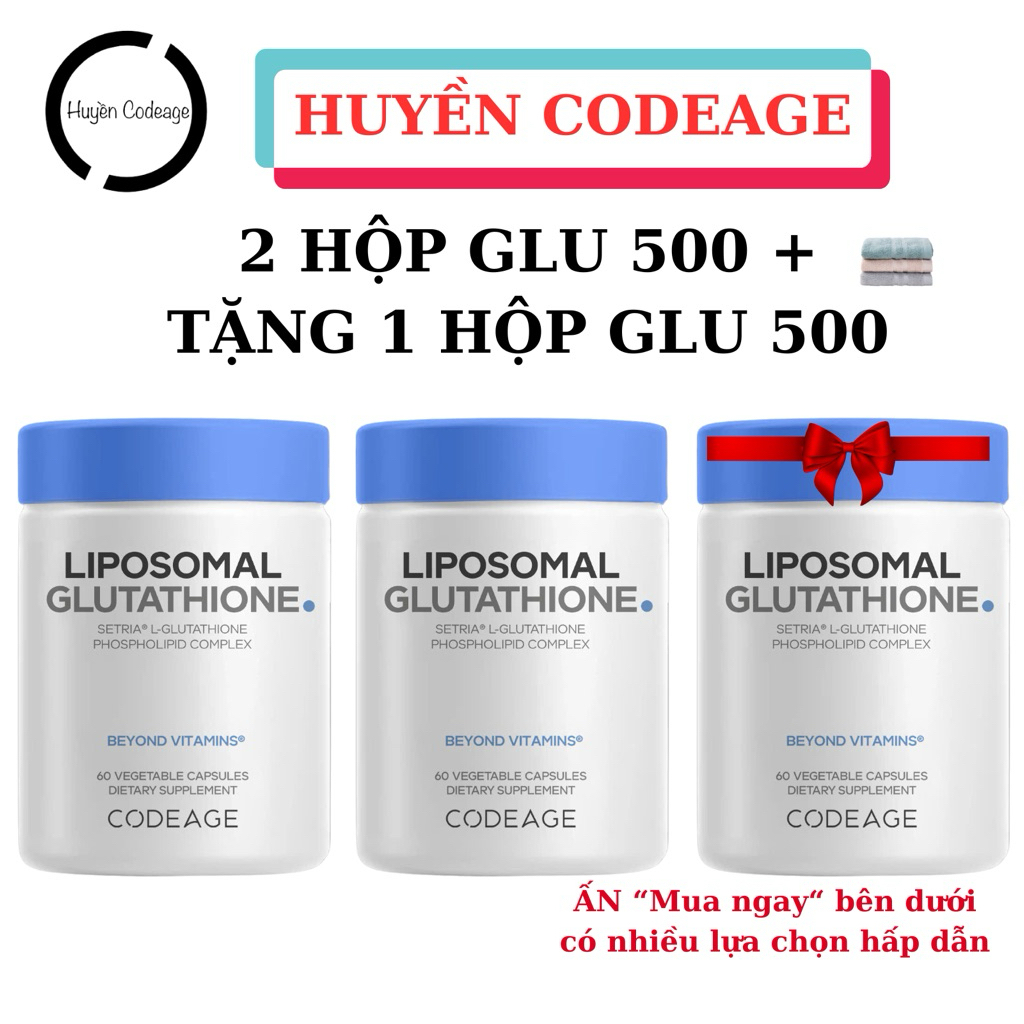 COMBO Viên GLU 500mg Glutathione Codeage 500mg/ 2 viên 1 lọ 60 viên - Huyền Codeage