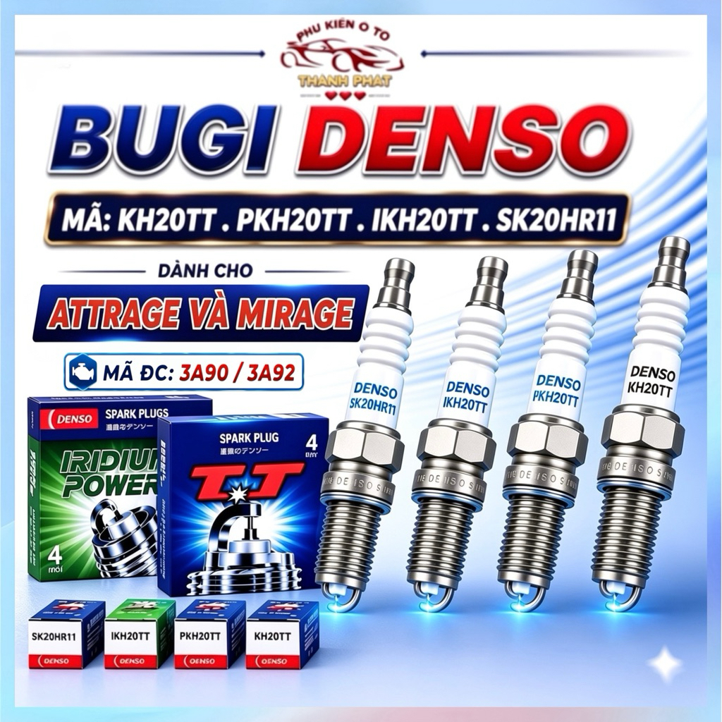 Bộ 4 Bugi Denso Chính Hãng Mã KH20TT PKH20TT SK20HR11 IKH20TT Cho Xe Mitsubishi Attrage Mirage