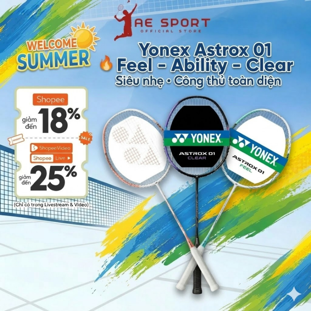 Chính Hãng Vợt cầu lông Yonex Astrox 01 Ability, Astrox Clear, Astrox Feel tặng kèm quấn cán
