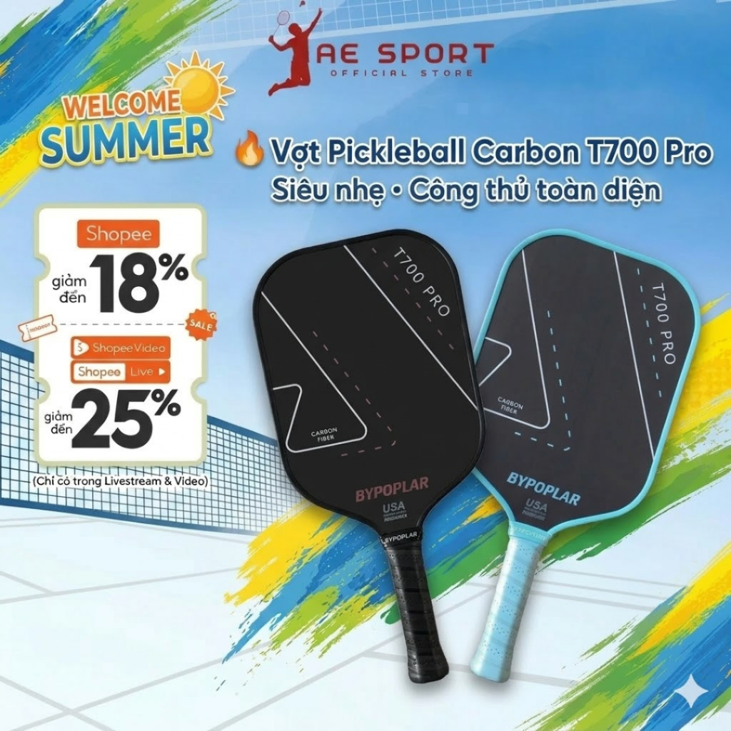Vợt Pickleball Carbon T700 Pro, nét đứt chính hãng Byporlar