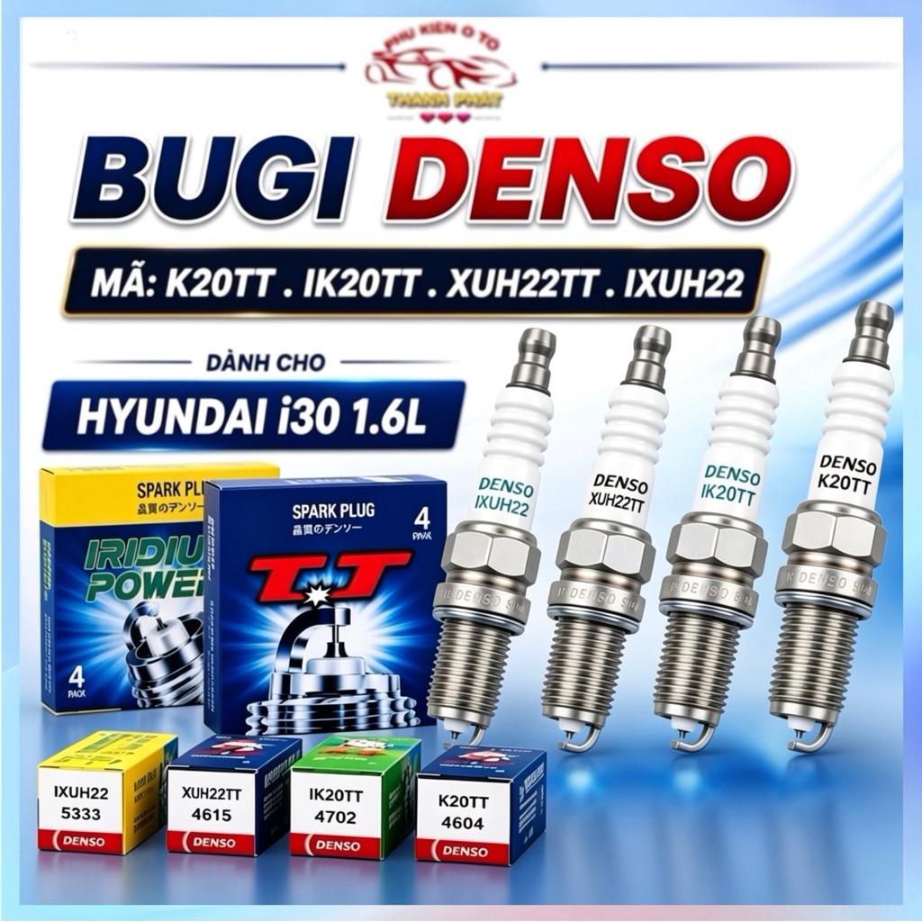 Bộ 4 Bugi Denso Chính Hãng Hiệu Năng Cao Mã K20TT IK20TT XUH22TT IXUH22 Cho Hyundai i30 1.6L