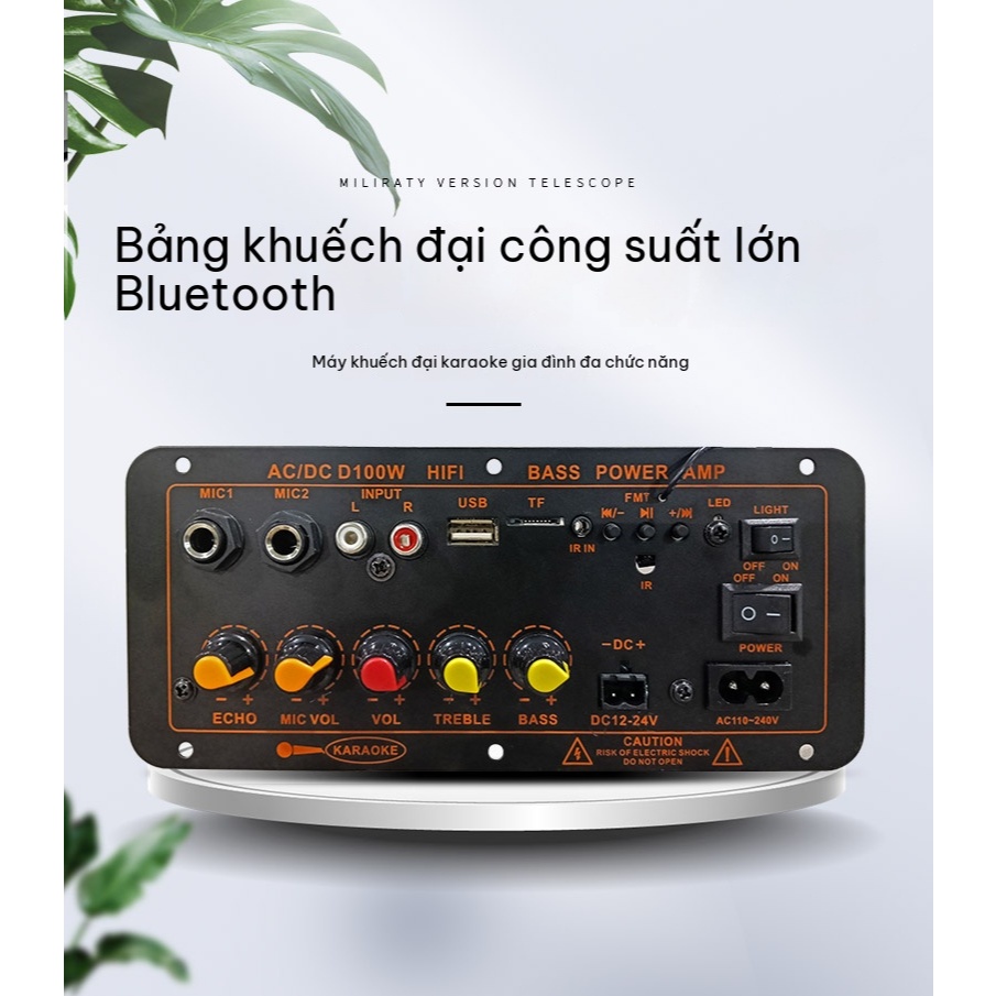 Mạch loa D100 hát Karaoke Bluetooth 5.0 - 300W, có cổng cắm mạch mic không dây, 12V/24V/220V