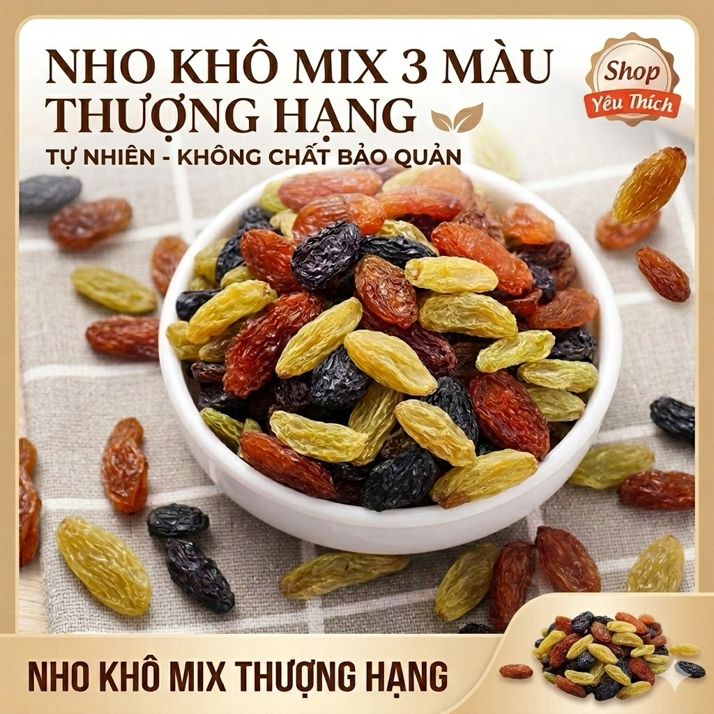 Nho Khô Mix 3 Màu Thượng Hạng - Nho Khô Ba Màu Tự Nhiên Không Đường