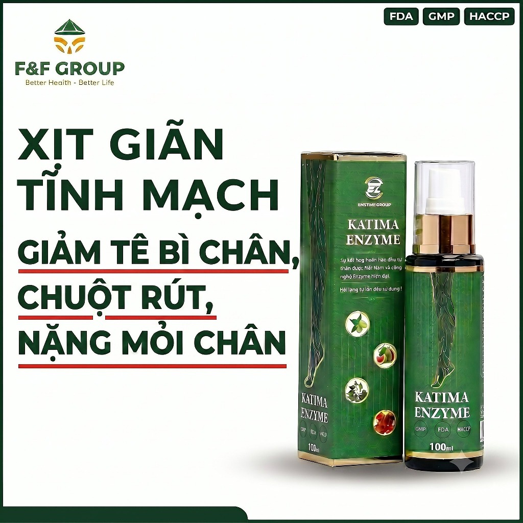 Xịt Hỗ Trợ Giãn Tĩnh Mạch Chân Katima Enzyme Group Chiết Xuất Nhàu Bưởi Diếp Cá 100ml