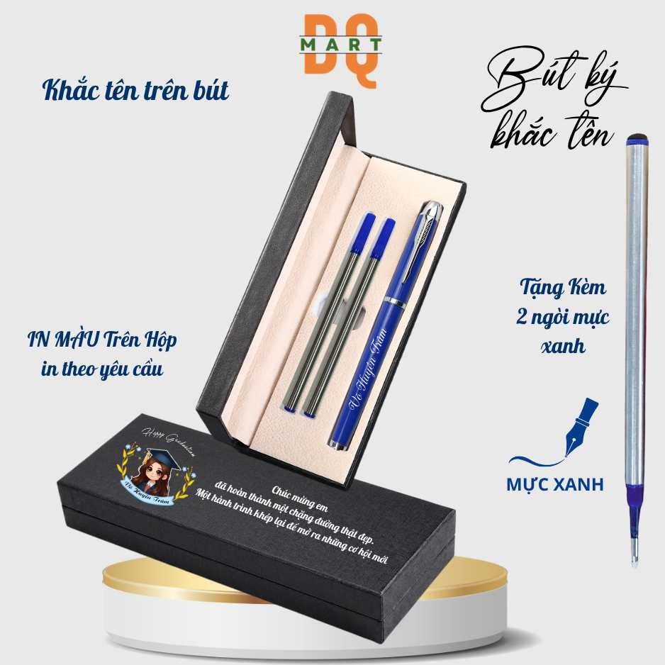 Set Quà Tặng Bút Ký Hợp Kim+2 Ruột Thay+Hộp DQMART, Bút Ký Tên, Khắc Chữ Theo Yêu Cầu, Quà Tặng Doan