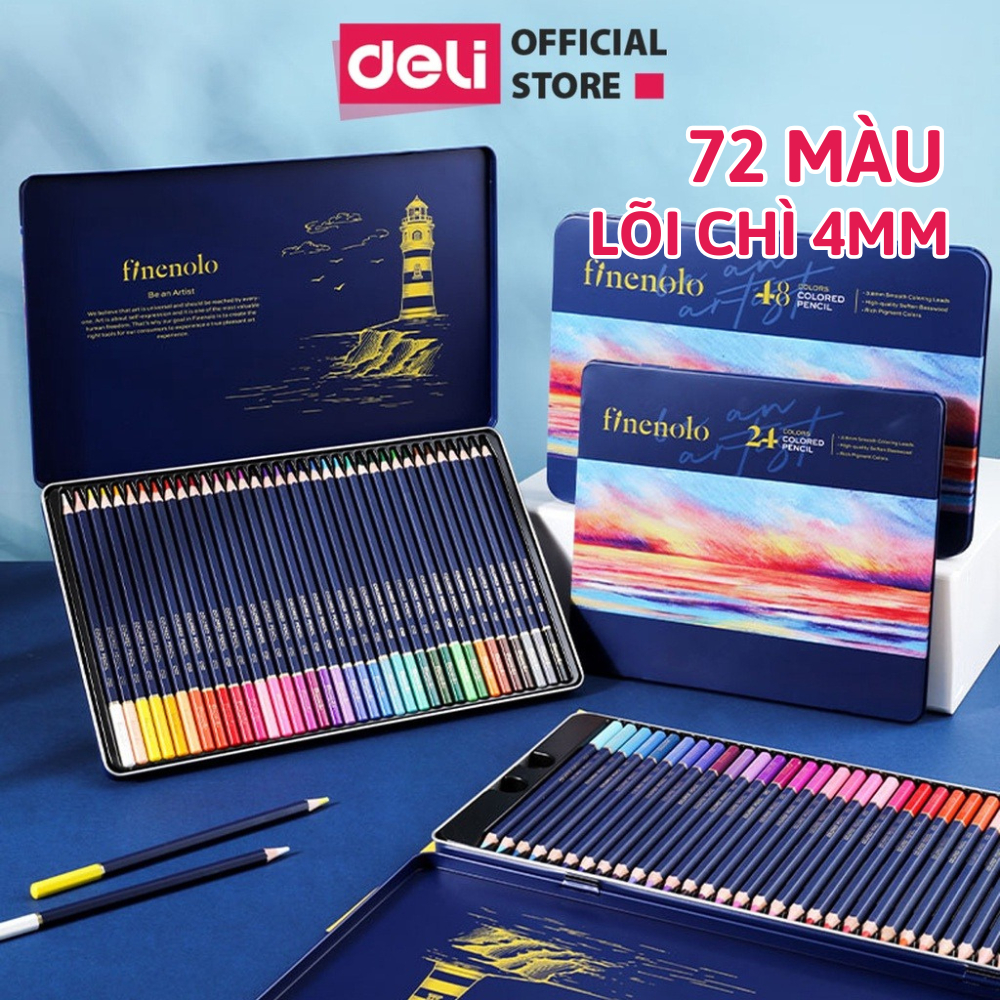 [🔥TRỢ GIÁ] Bút Chì Màu Gốc Dầu 72 Màu Cao Cấp Hộp Thiếc Finenolo DelI 4mm Vẽ Thiết Kế Phác Họa Tô Mà
