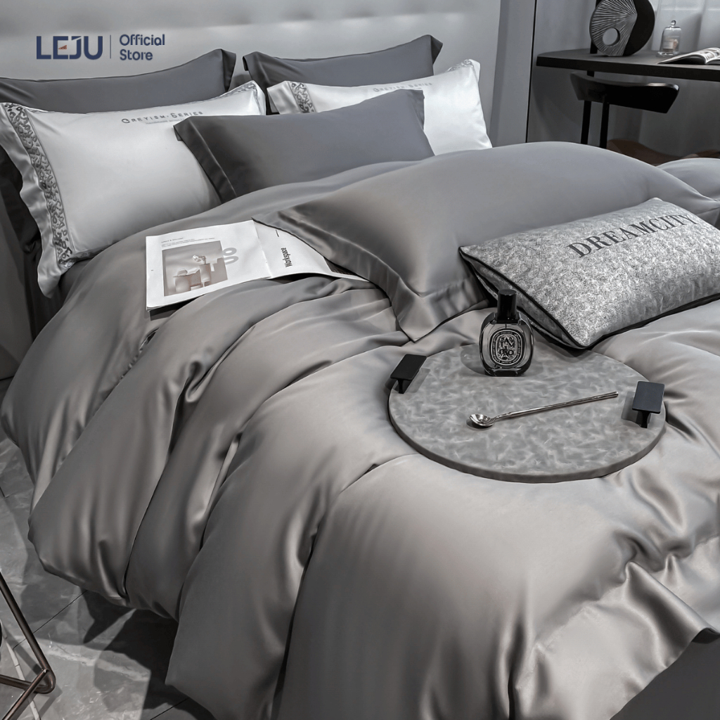 Bộ Chăn Ga Gối 4 Món Lụa Tencel 60S HOME LEJU Set Ga Giường Drap Chun Cao Cấp Mùa Hè Combo Ra Gối