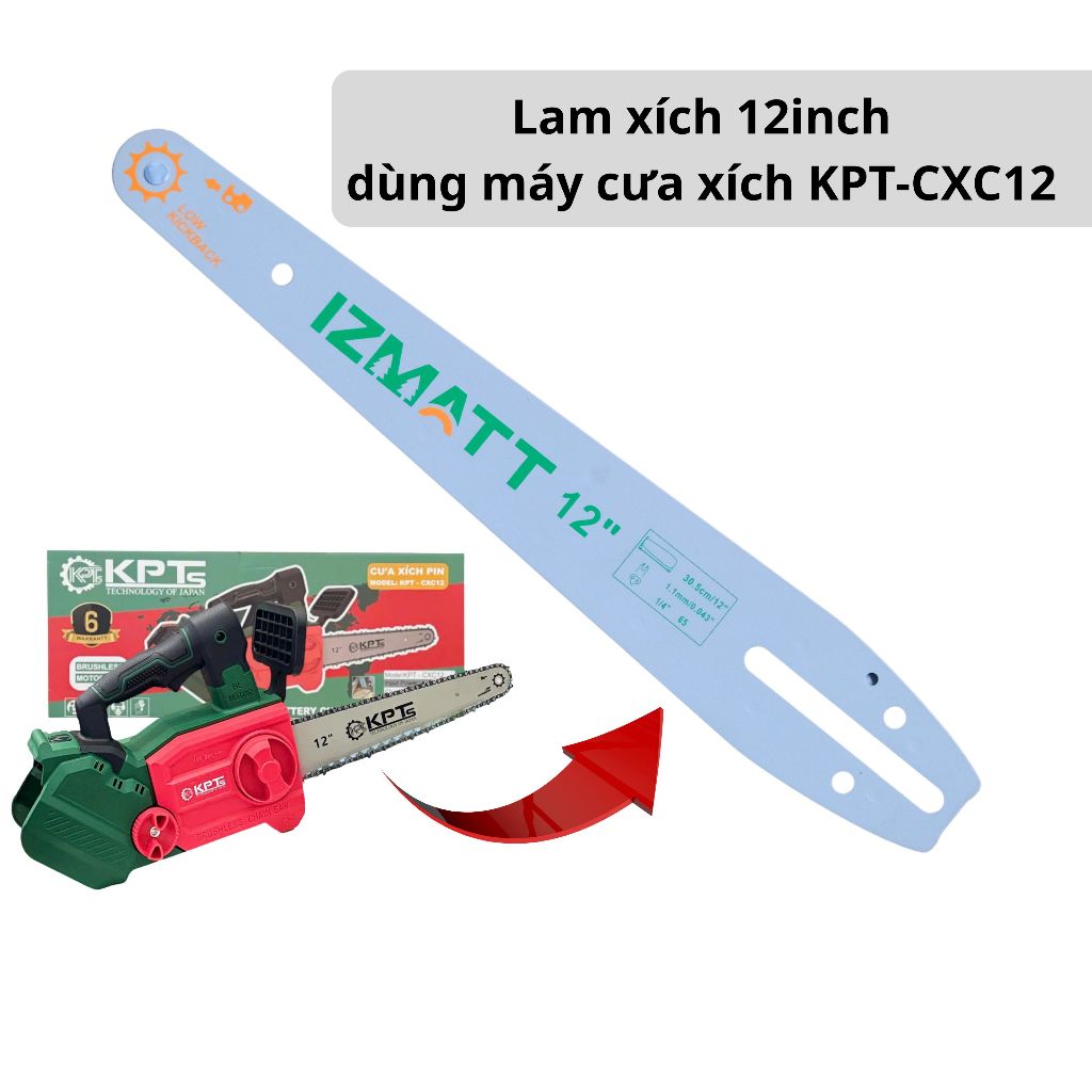 Lam xích thay thế cho máy cưa xích KPT CXC12 lam xích 12inch 1/4 62 chân 31 mắt dao bản to