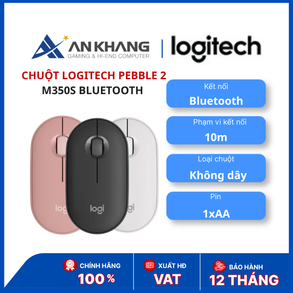 Chuột Logitech Pebble 2 M350s Bluetooth | Silent Click | Multi-device | Mỏng nhẹ | Đen / Hồng / Trắn