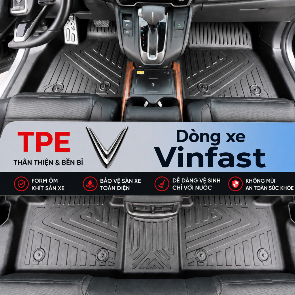 Thảm Lót Sàn Xe VINFAST TPE Cao Cấp, TRÀN VIỀN BẬC CỬA ôm khít form xe, VF3, VF5, VF6, VF7, Limo Gre