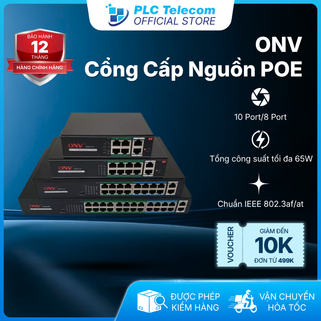 Switch POE ONV Chính Hãng 4+2, 8+2 - Cổng Cấp Nguồn POE cho Camera IP, Kết Nối Mạng Ổn Định - PLC TE