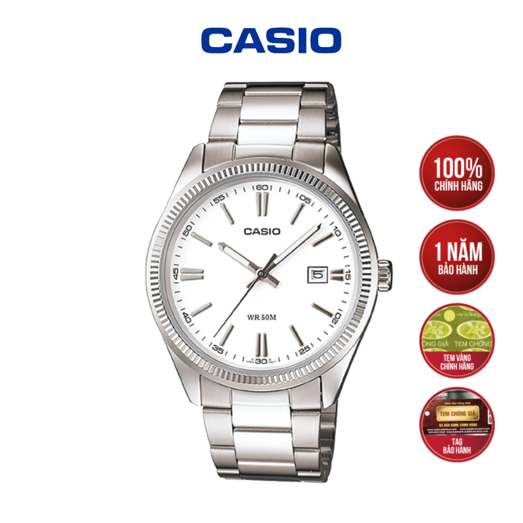 [MÃ MTP-1302D-7A1VDF] Đồng Hồ Casio Dây Thép - Mặt Trắng Thanh Lịch Chống Nước 50M