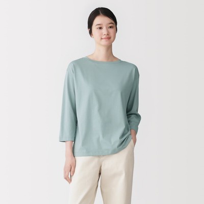 [26AW] MUJI Áo Thun Nữ Vải Jersey Cổ Thuyền Tay 3/4