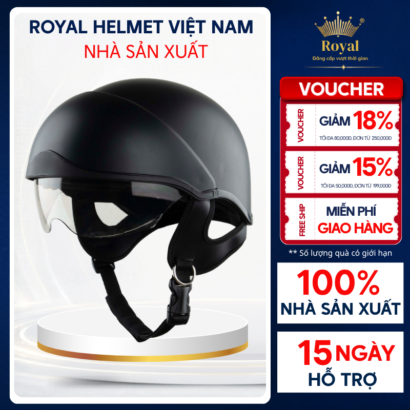 Mũ Bảo Hiểm Kính Âm Chính Hãng Asia MT-268 Nam Nữ Bảo Có Kính Chắn Gió Hành 12 Royal Helmet VietNam