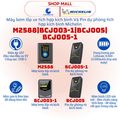 Pin dự phòng kiêm kích bình BCJS005/BCJS005-1 và Máy bơm lốp kiêm kích bình Michelin M2588/BCJS003-1