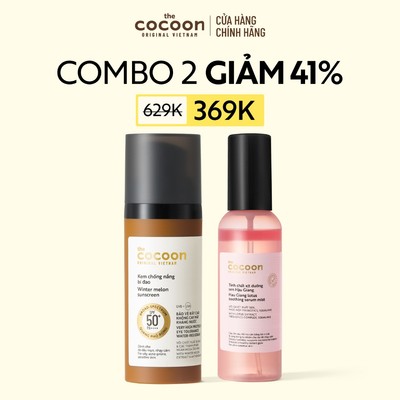 [MUA 2 GIẢM 41%] COMBO Kem chống nắng bí đao 50ml & Tinh chất xịt dưỡng sen Hậu Giang Cocoon 100ml