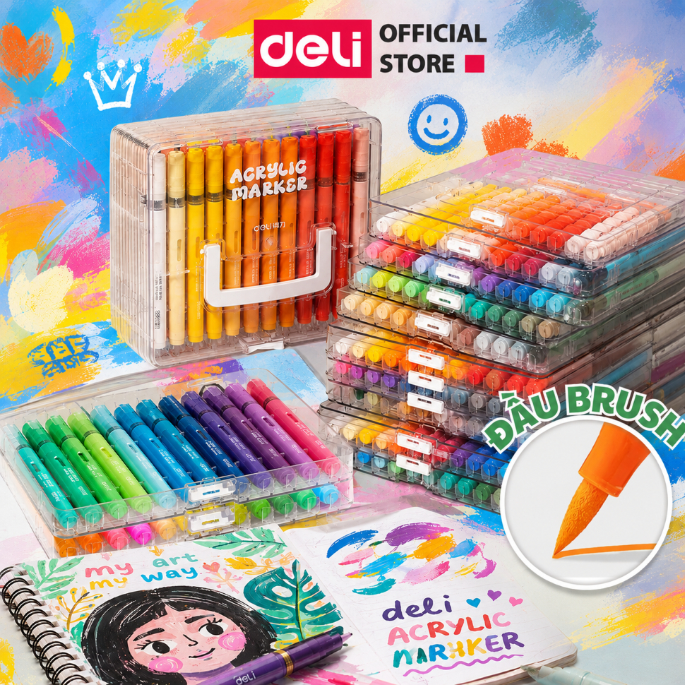 [🔥XẢ KHO SALE -70%] Bút Màu Acrylic Marker Roller Free Ink Đầu Lông Mềm Bút Lông Màu Deli Vẽ Mọi Chấ