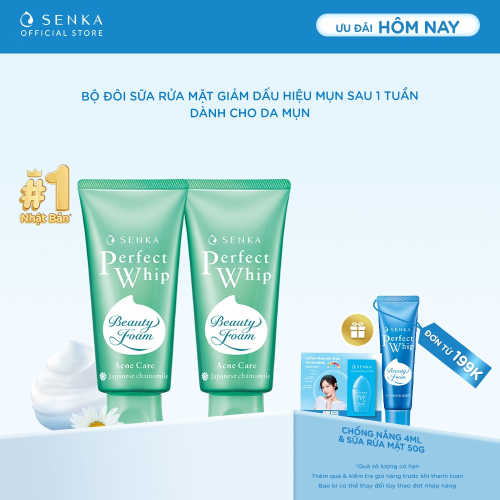 Bộ 02 Sữa rửa mặt  ngừa mụn SENKA PERFECT WHIP ACNE CARE 100g/chai