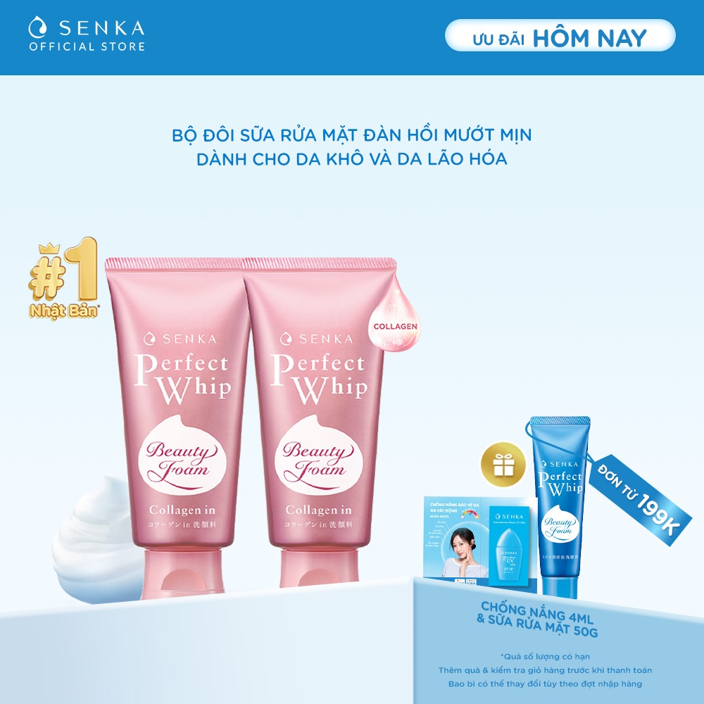 Bộ 02 sữa rửa mặt đàn hồi mướt mịn SENKA PERFECT WHIP collagen in 120g/chai