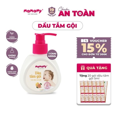 Dầu tắm gội cho bé Mamamy gốc thực vật thiên nhiên, dịu lành tinh dầu bưởi/tía tô