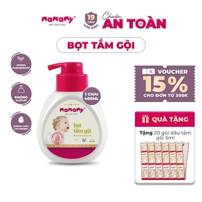 Bọt tắm gội thiên nhiên Mamamy chai 400ml cho bé gốc thực vật, dịu lành 4 hương thơm
