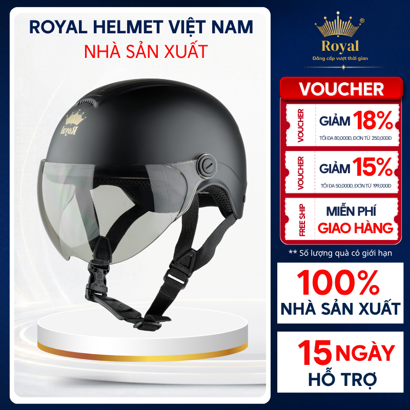 Mũ Bảo Hiểm Royal Nửa Đầu Có Kính Chính Hãng M103K Hợp Nam Nữ, Nón Bảo Hiểm Nửa Đầu Nhiều Màu Sắc Bả