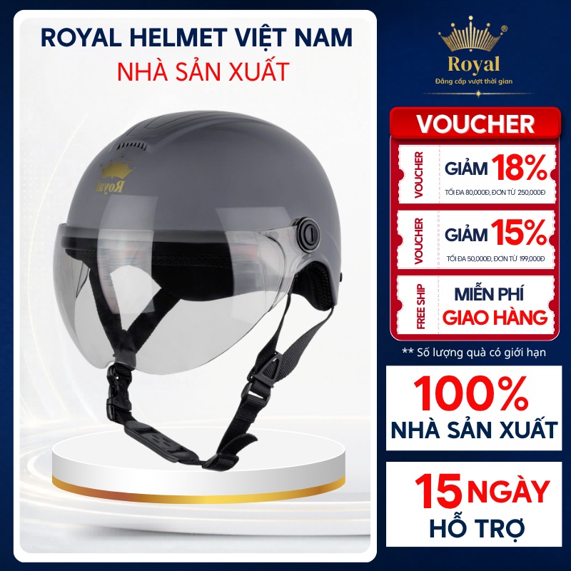 Mũ bảo hiểm nửa đầu Royal chính hãng có kính M103K nam nữ form nhỏ gọn, mũ bảo hiểm 1/2 đầu có kính 